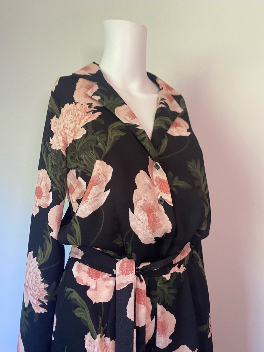 Vero Moda Black Floral Wrap Jumpsuit with Blush Pink & Olive Print